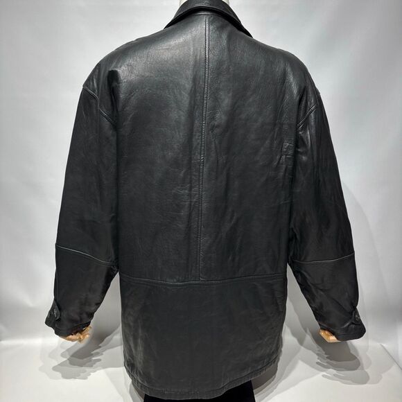 VTG Members Only Insulated Black Soft Leather Long Jacket Men’s Size Large - Picture 2 of 13